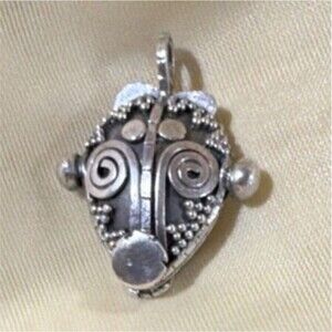 Silver Asymmetrical Pendant Charm for Unisex Adults Fashion Jewelry Tribal Mask